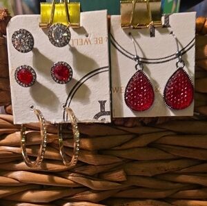 Dazzling Red and Gold Earrings Set